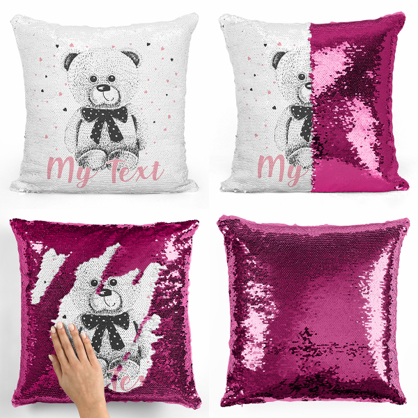 Magic Sequin Pillow / Cushion - Bear cub hearts