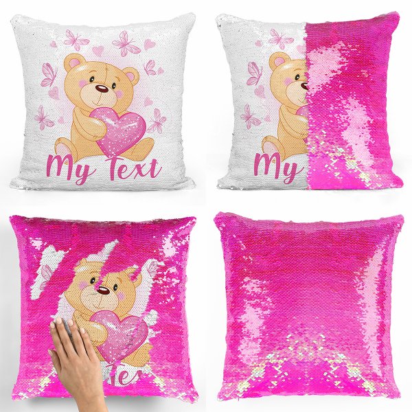 Magic Sequin Pillow / Cushion - Bears butterflies