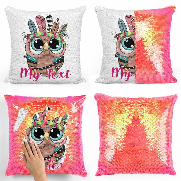 Magic Sequin Pillow / Cushion - Indian Owl
