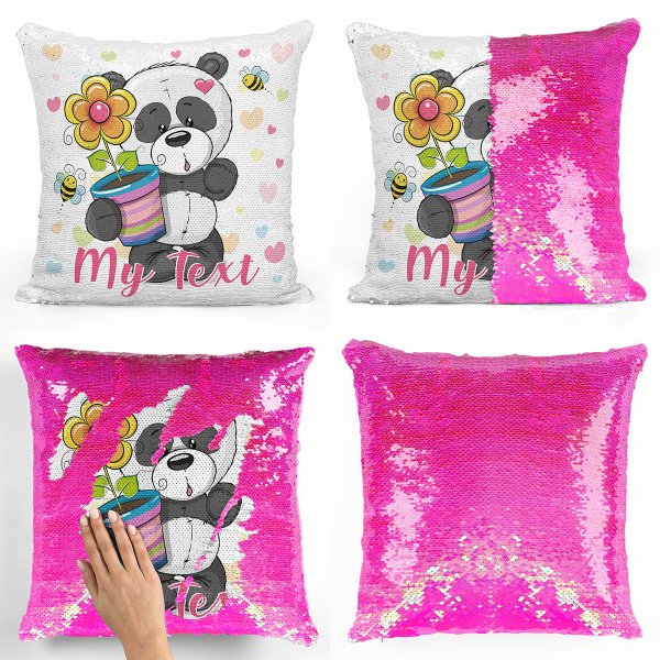 Magic Sequin Pillow / Cushion - Panda with flower pot