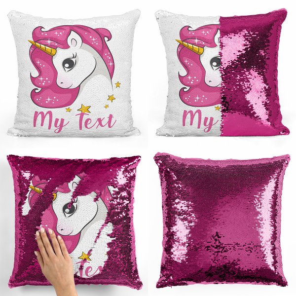 Magic Sequin Pillow / Cushion - Pink Unicorn stars