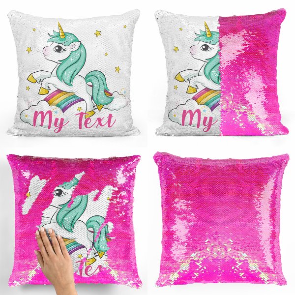 Magic Sequin Pillow / Cushion - Unicorn rainbow clouds