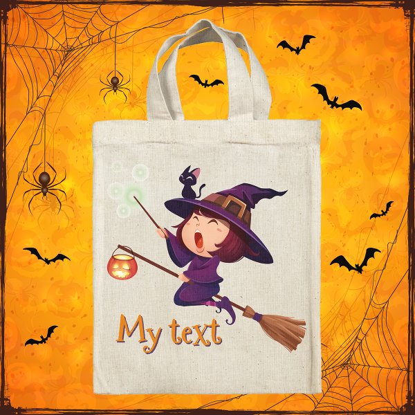Personalized Halloween bag - Witch on her broom