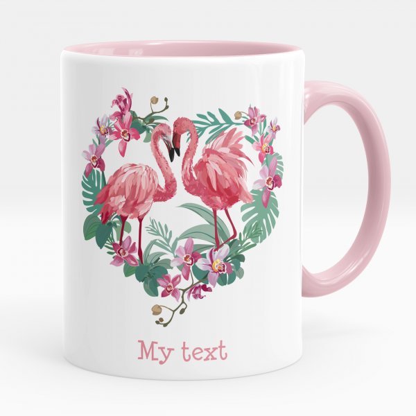 Personalized mug - Flamants roses coeur