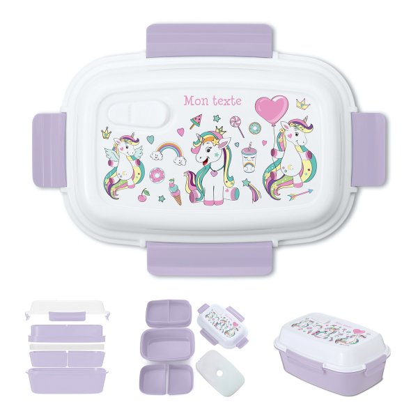 Lunch box - bento - customized lunchbox  for kids unicorn color parma pattern