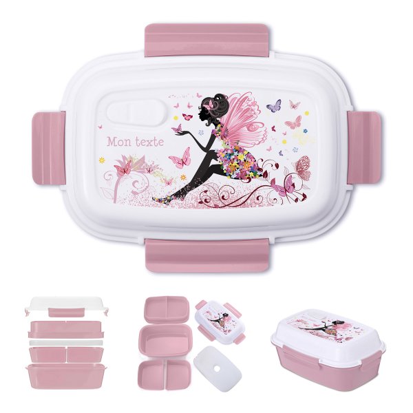 Lunch box - bento - customized lunchbox for kids fairy with butterflies color old pink pattern