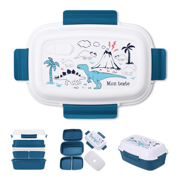 Lunch box - bento - customized lunchbox for kids petrol blue dinosaurs pattern