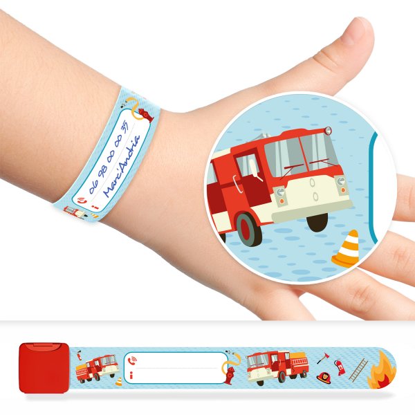 Identification and safety bracelet for kids with firemen pattern