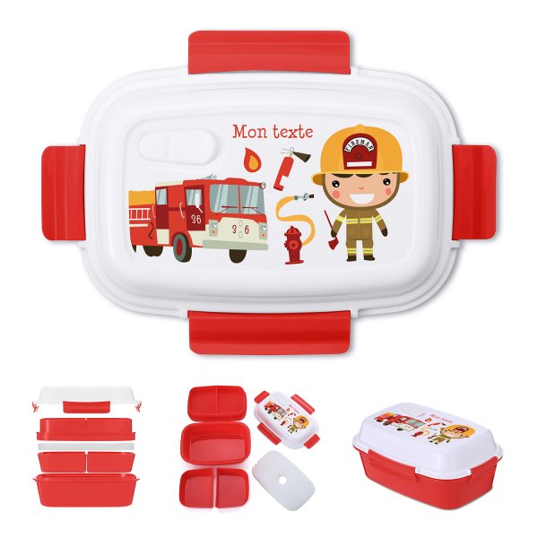 Lunch box - bento - customizable lunchbox for kids firemen pattern red color