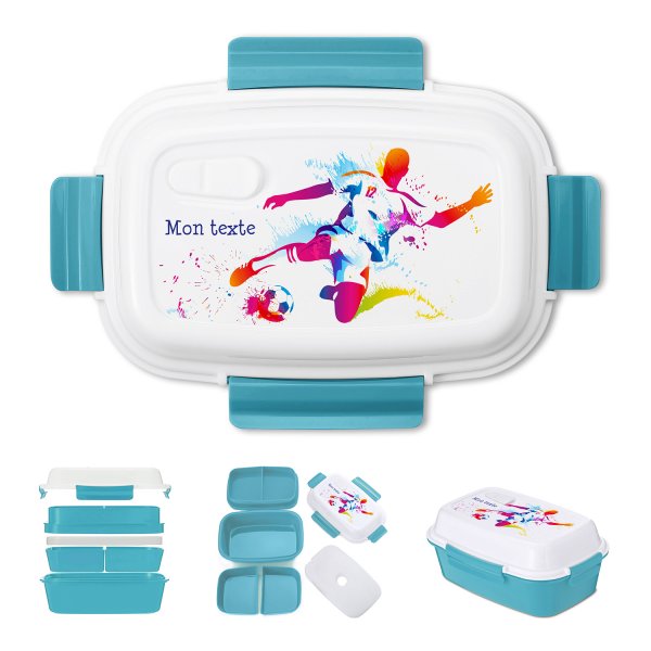 Lunch box - bento - for kids's customizable lunch box blue color football pattern