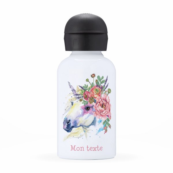 Isothermal Water Bottle Customizable  for kids  unicorn and flowers pattern