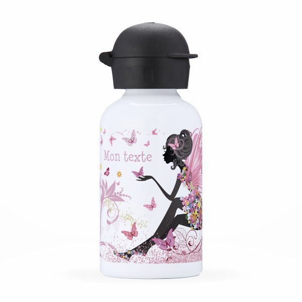 Isothermal Water Bottle Customizable  for kids  view of the left side, fairy and butterflies pattern