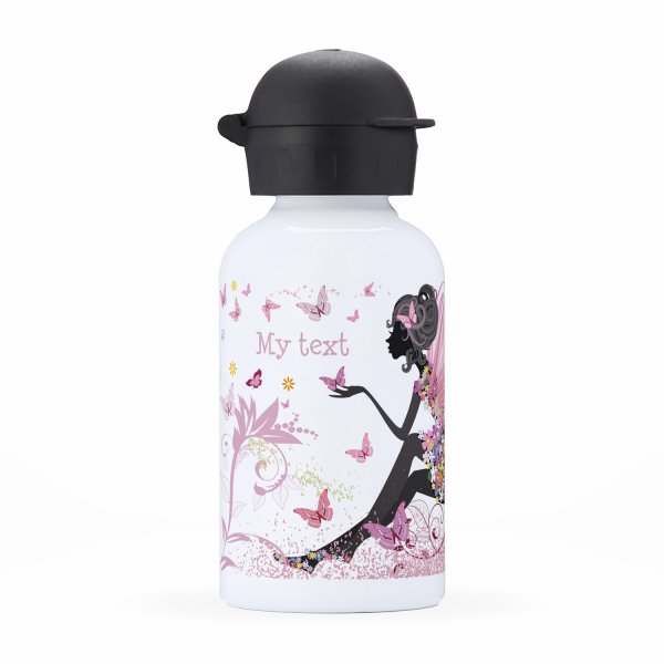 Isothermal Water Bottle Customizable  for kids  view of the left side, fairy and butterflies pattern