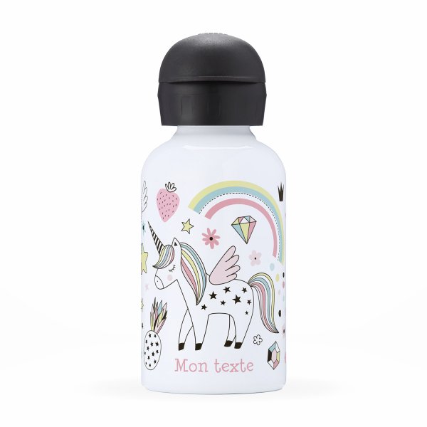 Isothermal Water Bottle Customizable  for kids  rainbow unicorns front view pattern