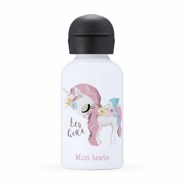 Isothermal Water Bottle Customizable  for kids  licorne be the queen pattern