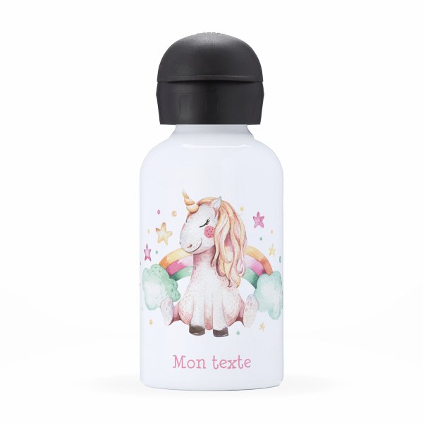 Isothermal Water Bottle Customizable  for kids  unicorn clouds and rainbow pattern