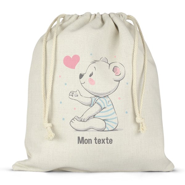 Twine bag or customizable drawstring for lunch box - bento - lunch box teddy heart pattern