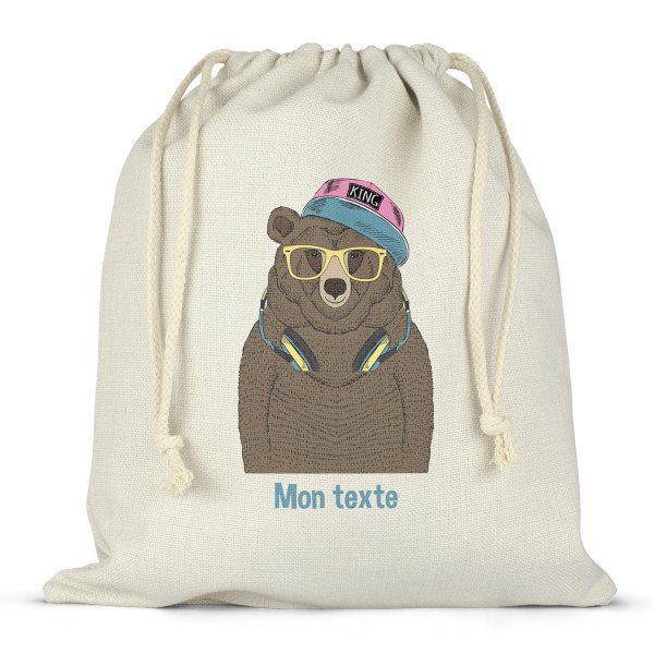Twine bag or customizable drawstring for lunch box - bento - lunch box  bear music pattern