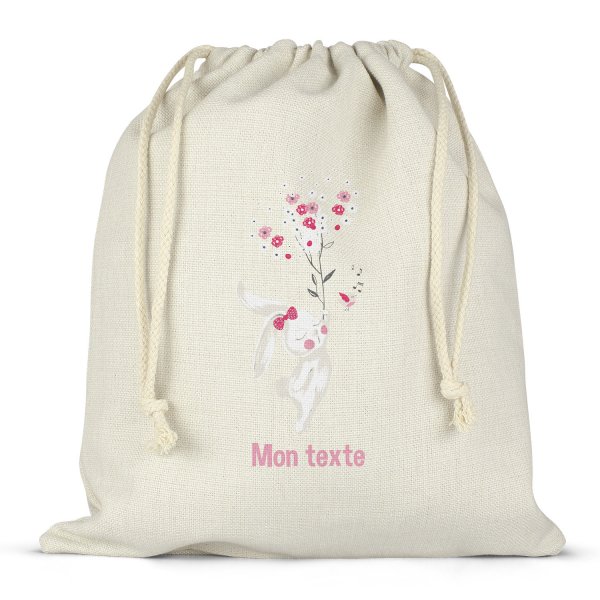 Twine bag or customizable drawstring for lunch box - bento - lunch box flower rabbit pattern