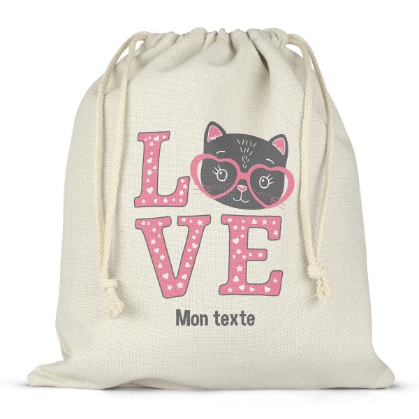 Twine bag or customizable drawstring for lunch box - bento - lunch box  cat love pattern