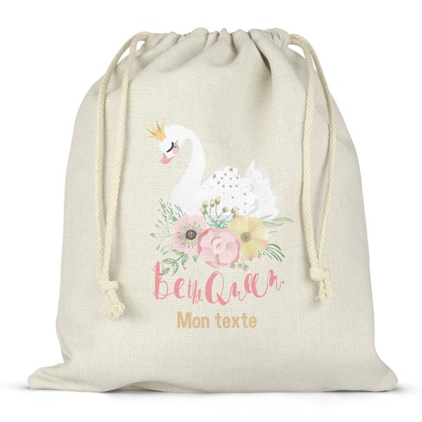 Twine bag or customizable drawstring for lunch box - bento - lunch box cygne be the queen pattern
