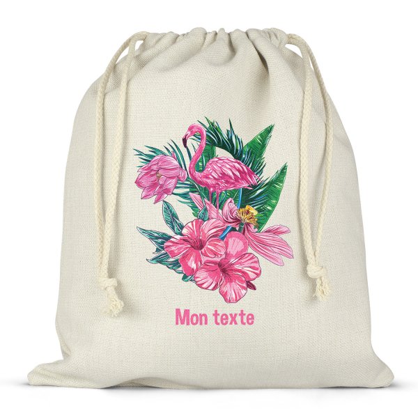 Twine bag or customizable drawstring for lunch box - bento - lunch box pink flamingo pattern