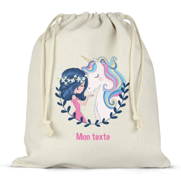 Twine bag or customizable drawstring for lunch box - bento - lunch box  girl and unicorn pattern