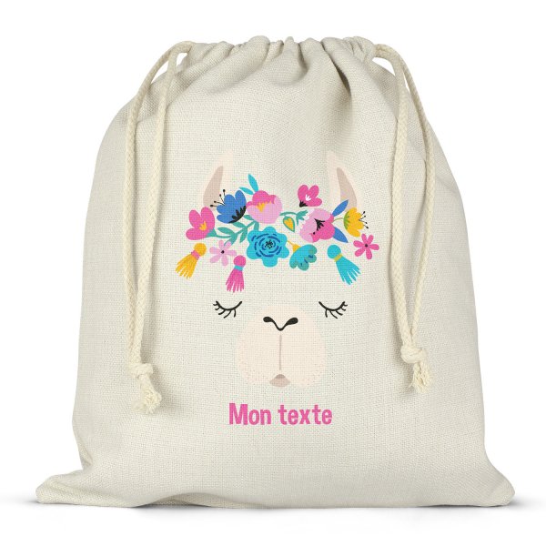 Twine bag or customizable drawstring for lunch box - bento - lunch box lama pattern