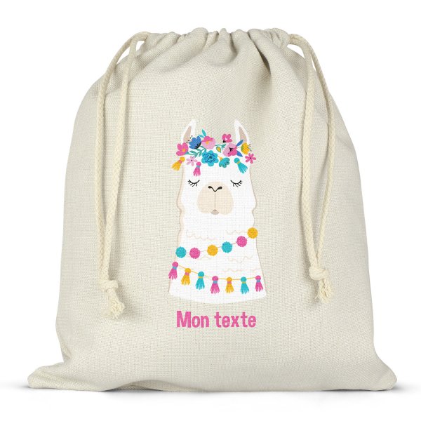 Twine bag or customizable drawstring for lunch box - bento - lunch box lama flowers pattern