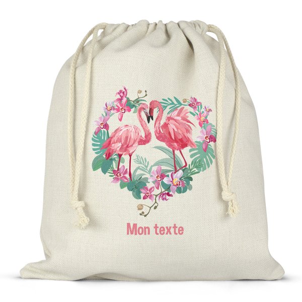 Twine bag or customizable drawstring for lunch box - bento - lunch box flamingos pattern