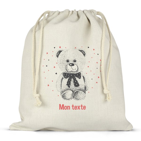 Twine bag or customizable drawstring for lunch box - bento - lunch box teddy bear hearts pattern