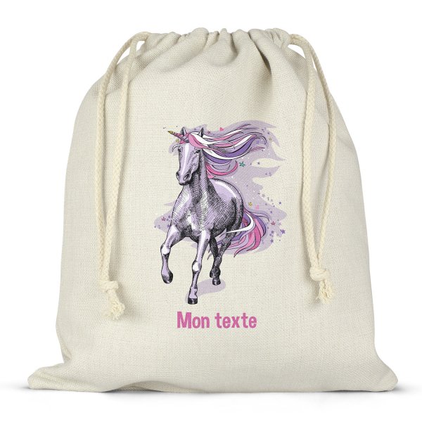 Twine bag or customizable drawstring for lunch box - bento - lunch box purple unicorn pattern