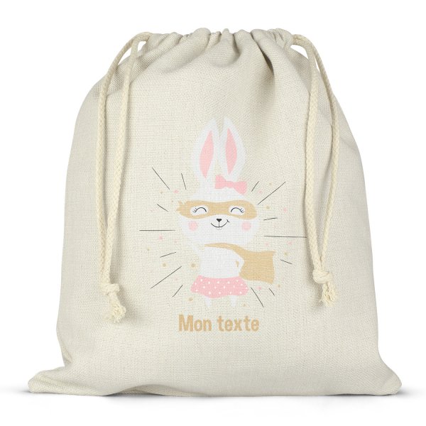 Twine bag or customizable drawstring for lunch box - bento - lunch box  rabbit superhero pattern