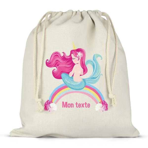 Twine bag or customizable drawstring for lunch box - bento - lunch box  rainbow mermaid pattern