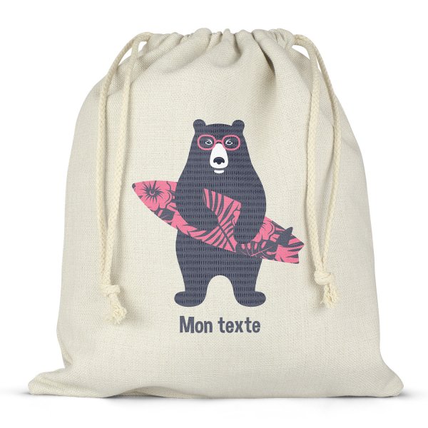 Twine bag or customizable drawstring for lunch box - bento - lunch box surfer bear pattern