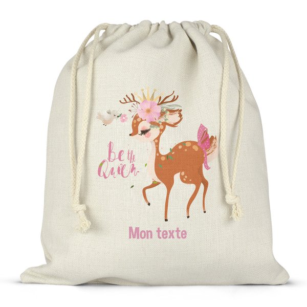 Twine bag or customizable drawstring for lunch box - bento - lunch box fawn be the queen pattern