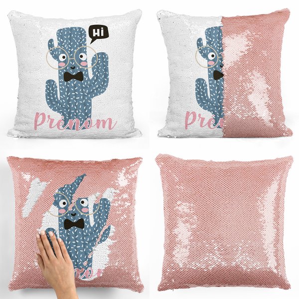 cushion pillow mermaid to sequin magic child reversible and customizable with salmon-colored cactus pattern