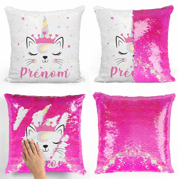 cushion pillow mermaid to sequin magic child reversible and customizable with unicorn cat pattern pink pearly
