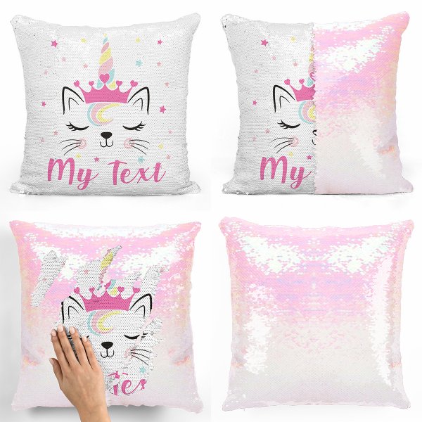 Magic Sequin Pillow / Cushion - Cat Unicorn