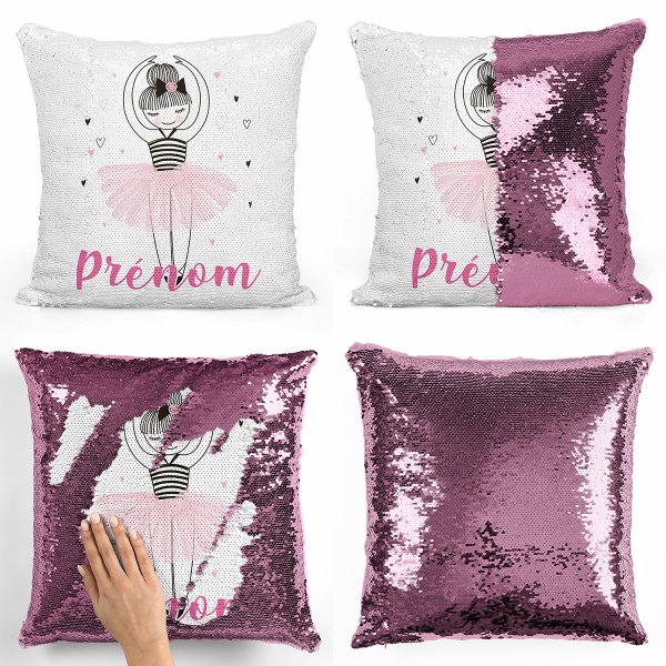 cushion pillow mermaid to sequin magic child reversible and customizable with dancer pattern hearts light pink