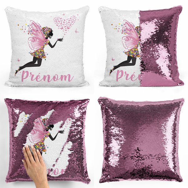 cushion pillow mermaid to sequin magic child reversible and customizable with butterflies heart fairy pattern light pink