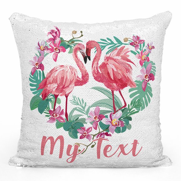 Magic Sequin Pillow / Cushion - Flamingos heart