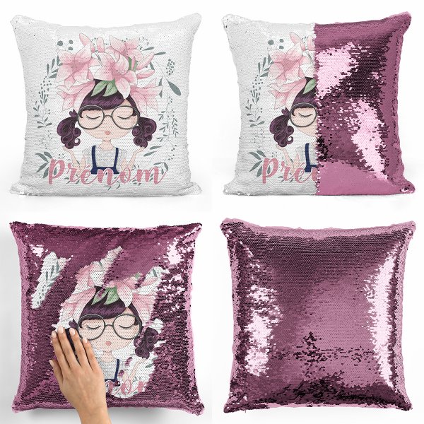 cushion pillow mermaid to sequin magic child reversible and customizable with small girl pattern light pink
