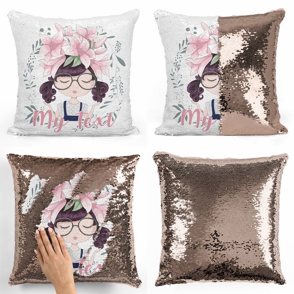 Magic Sequin Pillow / Cushion - Flowers Little girl