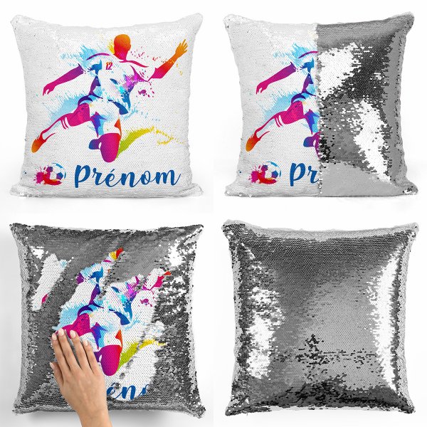 cushion pillow mermaid to sequin magic child reversible and customizable with soccer player silver color pattern