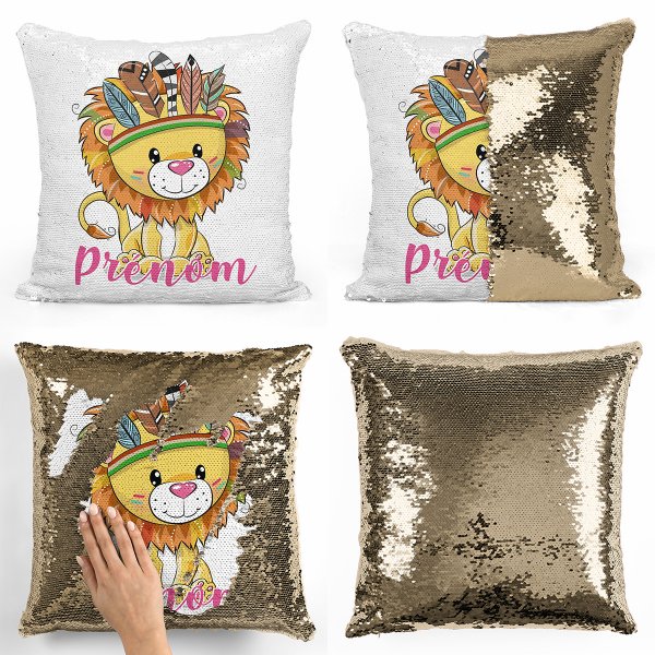 cushion pillow mermaid to sequin magic child reversible and customizable with golden lion pattern gold golden