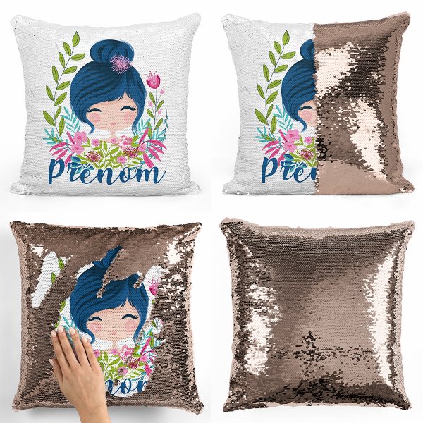 cushion pillow mermaid to sequin magic child reversible and customizable with little champagne girl pattern