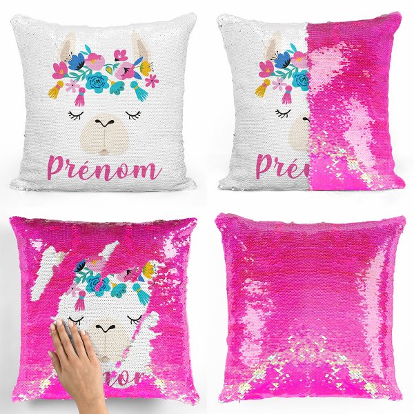 cushion pillow mermaid to sequin magic child reversible and customizable with lama pattern pink pearly