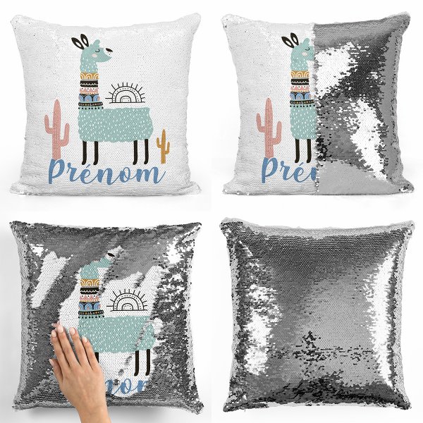 cushion pillow mermaid to sequin magic child reversible and customizable with silver lama pattern