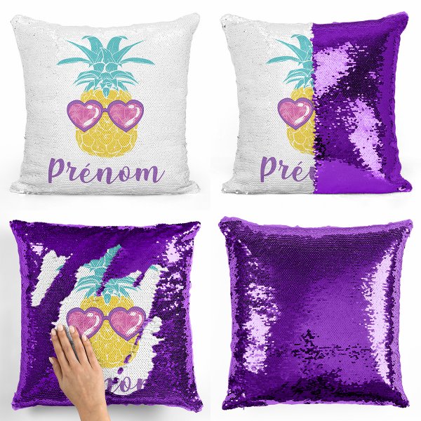cushion pillow mermaid to sequin magic child reversible and customizable with purple pineapple pattern